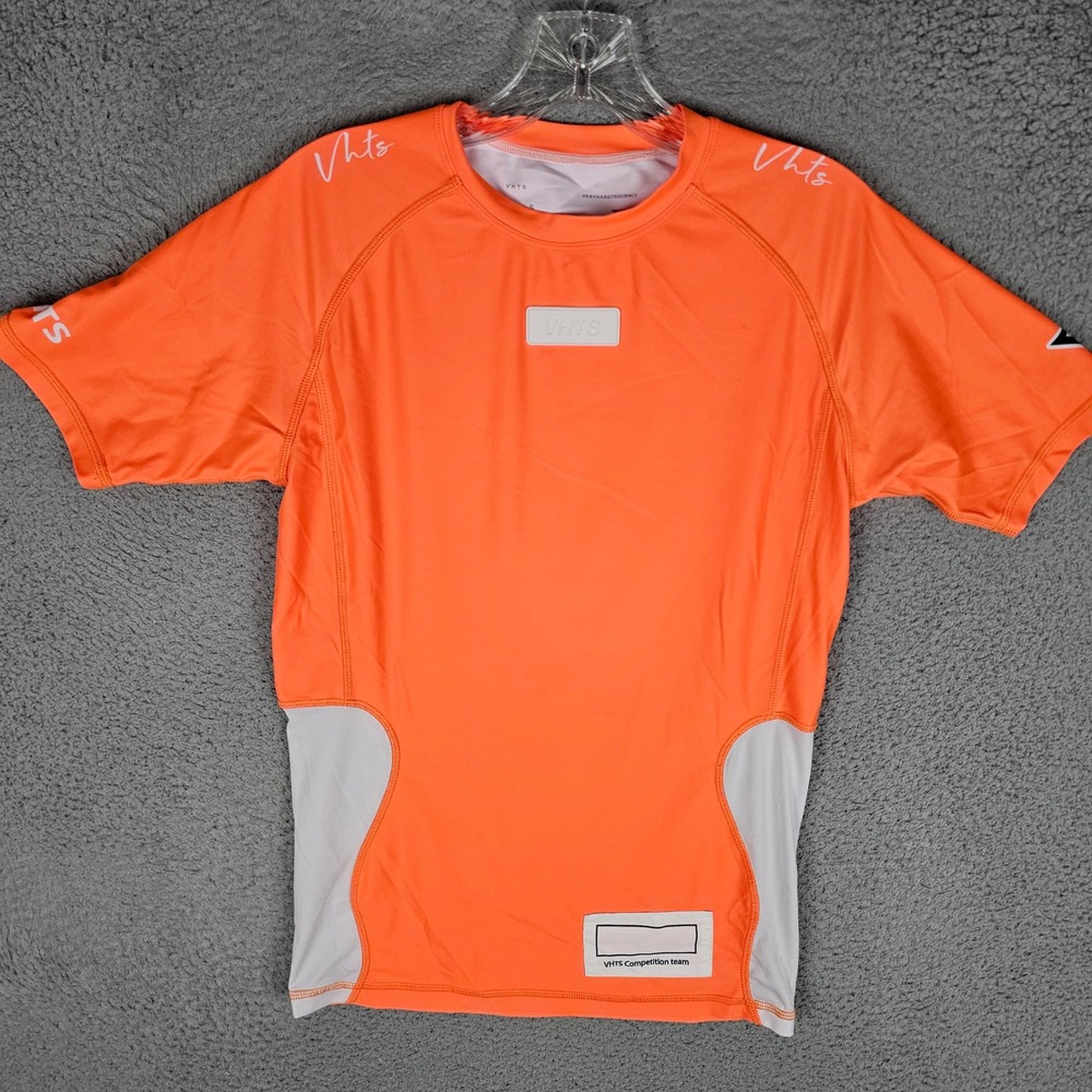 VHTS Rash Guard Mens S Orange Very Hard To Submit BJJ MMA Grappling Compression